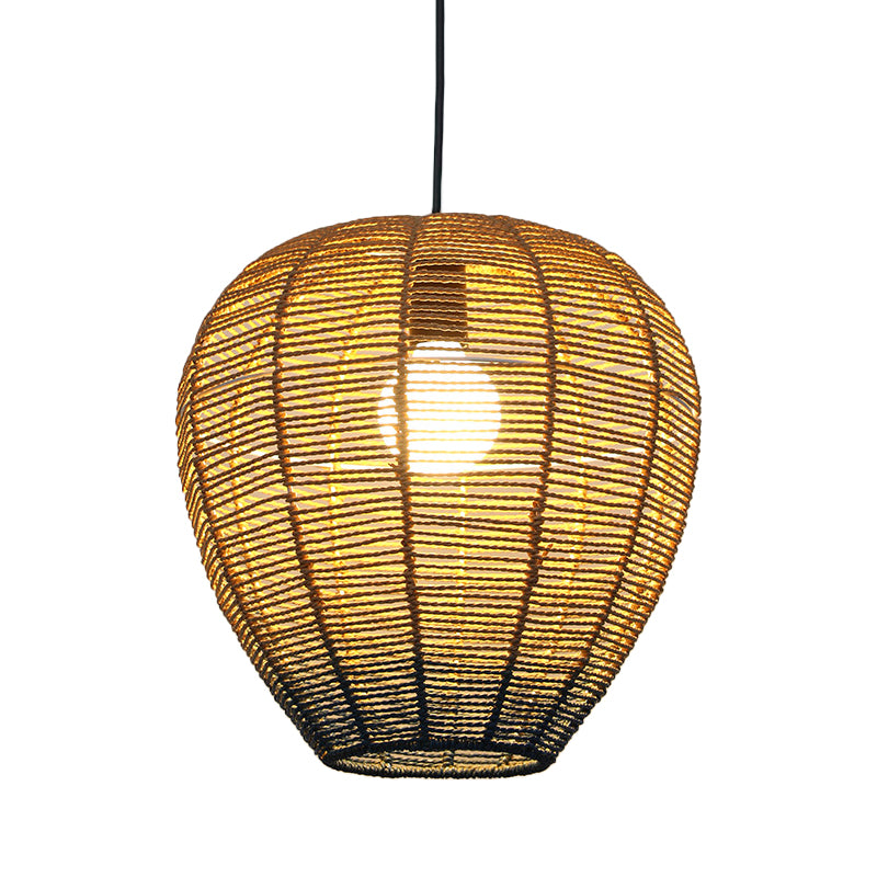 Contemporary Beige And Blue Curved/Elongated Pendant Light - Hemp Rope 1-Light 6.5/8.5/14 Wide Ideal