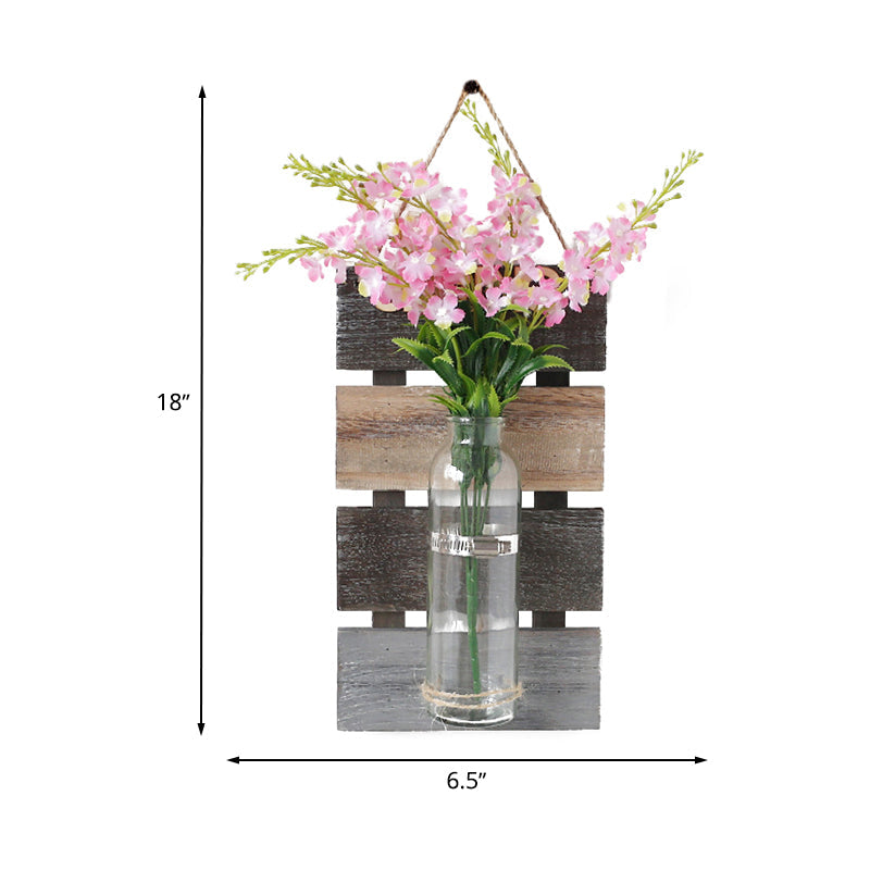 Contemporary Style Pink/Yellow Flower Wall Sconce With Clear Glass Bottle String Light For Cafes