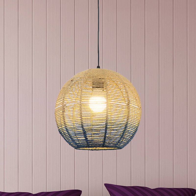 Chinese Straw Rope Pendant Lamp - Rustic Barrel Design With Red/Blue Hanging Light For Bedroom &