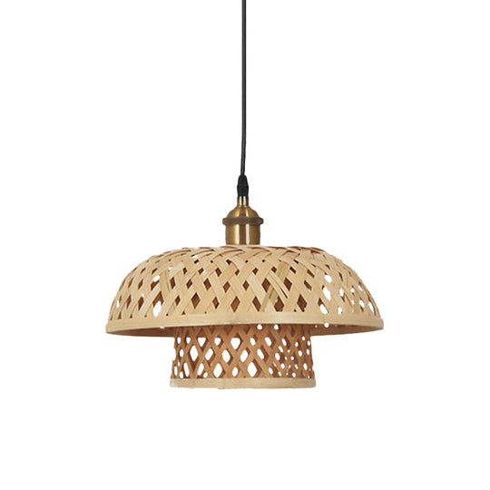 Modern Bamboo Pendant Lamp With Handcrafted Barrel/Dome Shade Beige Ideal For Coffee Shop