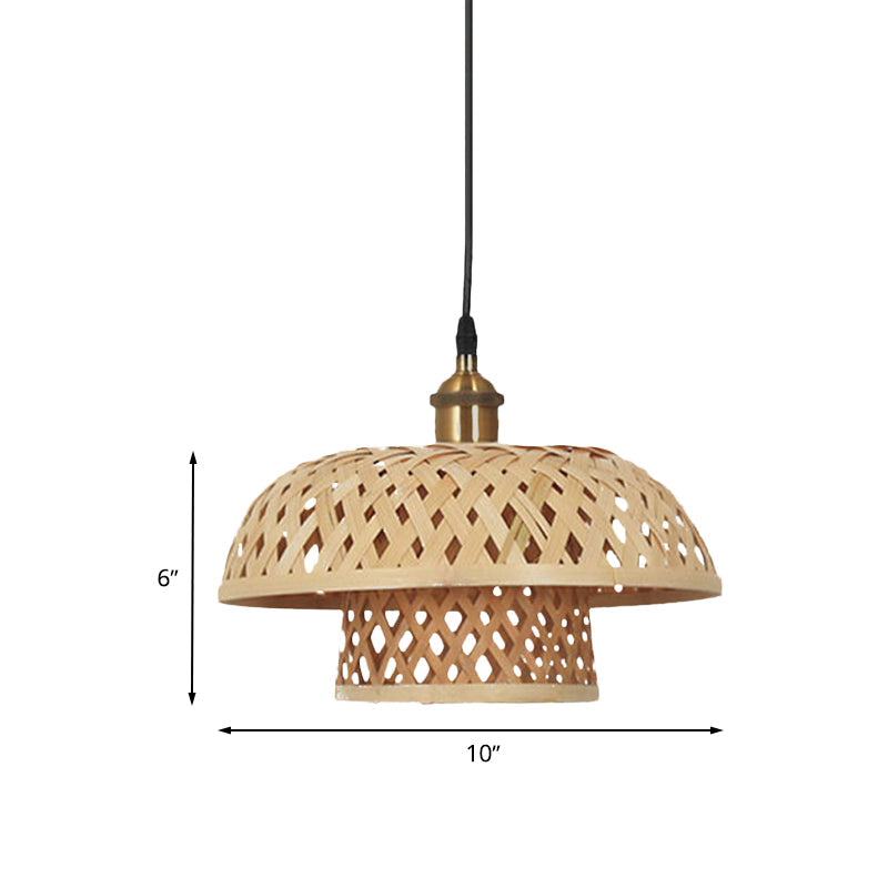 Modern Bamboo Pendant Lamp With Handcrafted Barrel/Dome Shade Beige Ideal For Coffee Shop