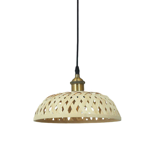 Modern Bamboo Pendant Lamp With Handcrafted Barrel/Dome Shade Beige Ideal For Coffee Shop