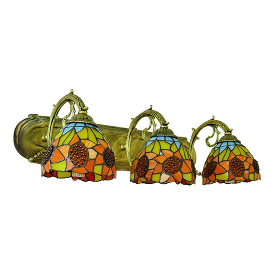 3-H Header Orange Vanity Wall Lighting Lodge Tiffany Stained Glass With Yellow Flower/Sunflower