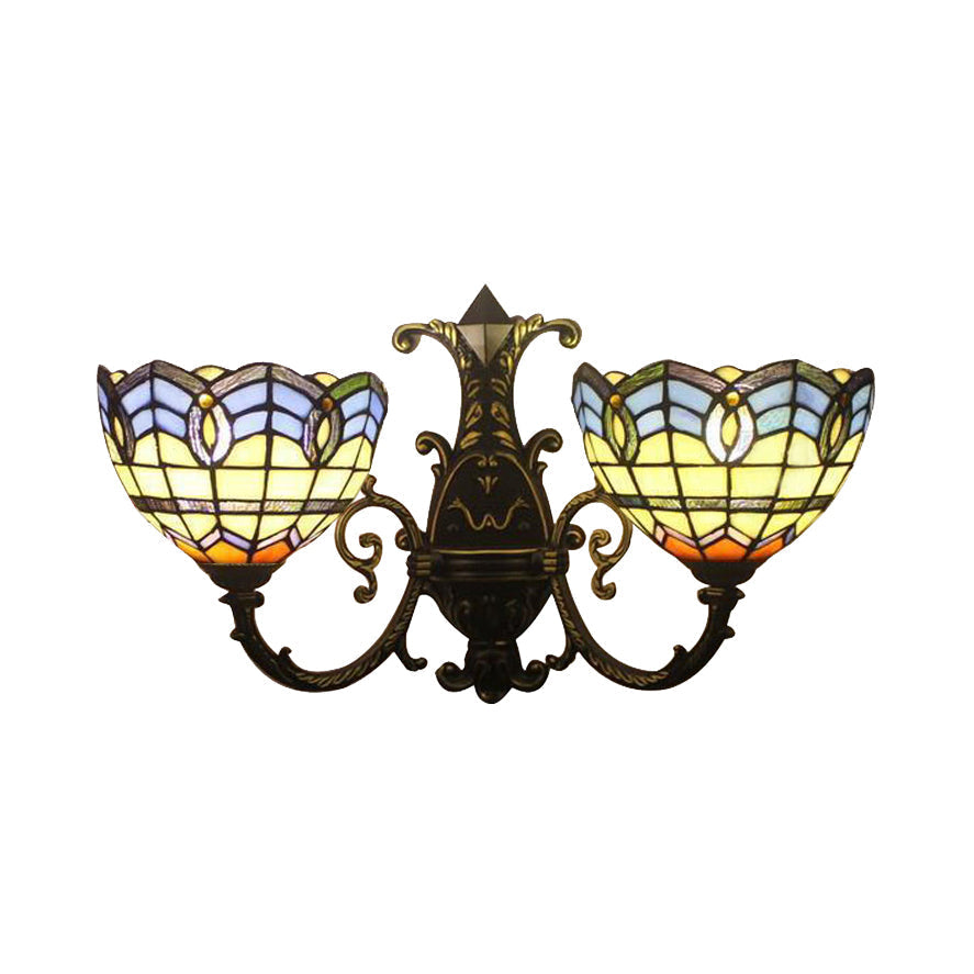 Baroque Double Wall Sconce Lighting With Stained Glass And Curved Arm