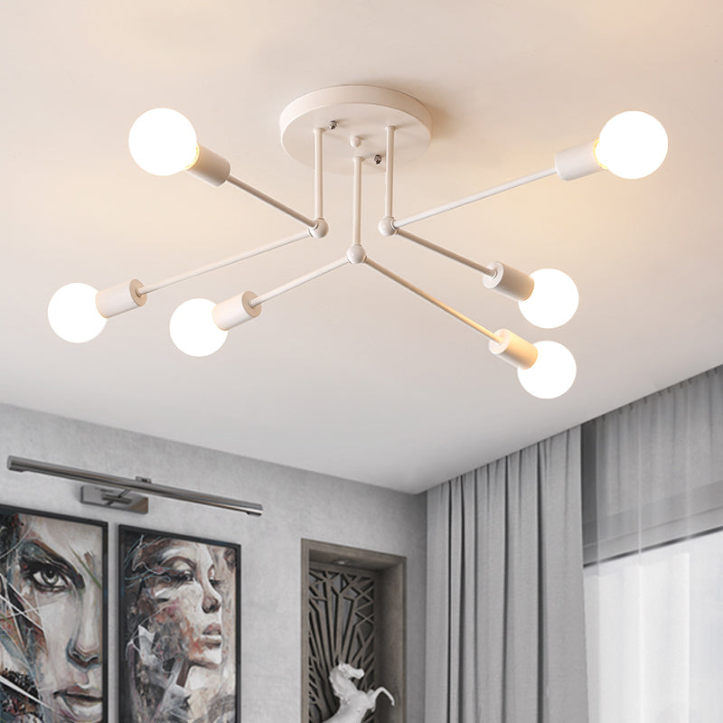 Loft Style Metallic Sputnik Ceiling Light White Finish 6/8 Lights Semi Flush Living Room Lighting 6