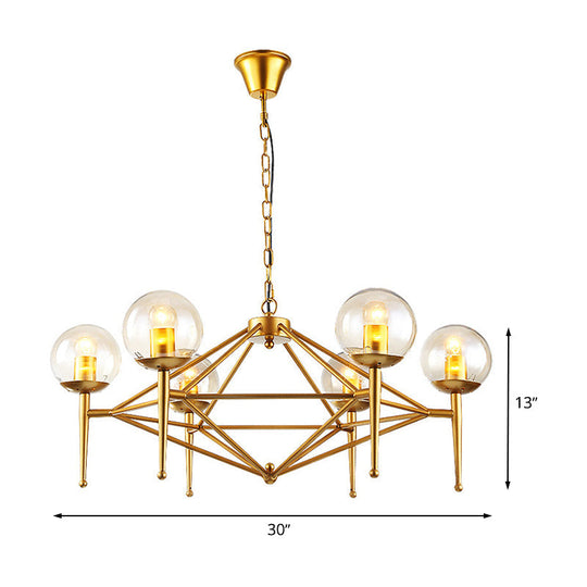 Modern Gold Pyramid Chandelier: Clear Glass 6-Light Hanging Light For Dining Room