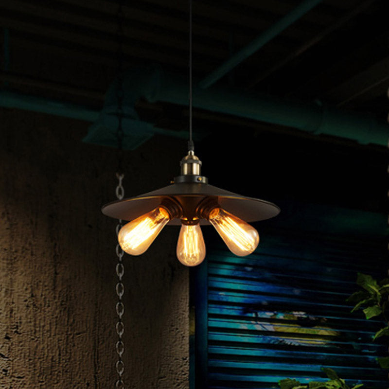 Black Retro Flared Chandelier: Metallic Pendant Light Fixture for Dining Room (3 Bulbs)