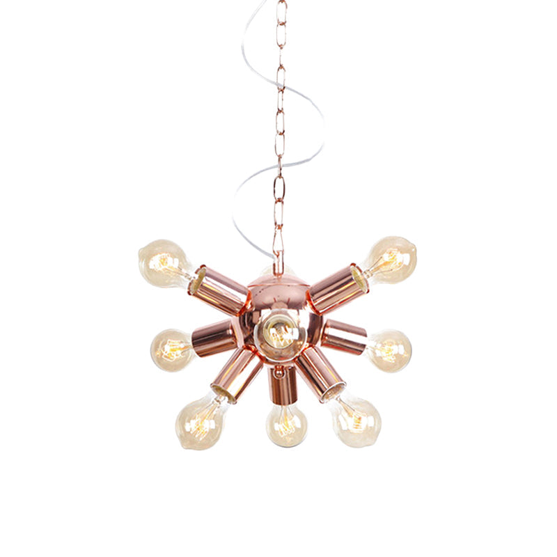 Retro Style Rose Gold Starburst Chandelier - Metallic Suspension Light (6/9 Lights) For Restaurants