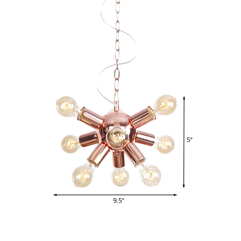 Retro Style Rose Gold Starburst Chandelier - Metallic Suspension Light (6/9 Lights) For Restaurants