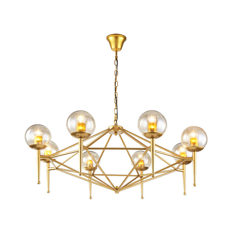 Modern 8-Light Diamond Shape Glass Ceiling Lamp In Gold For Living Rooms