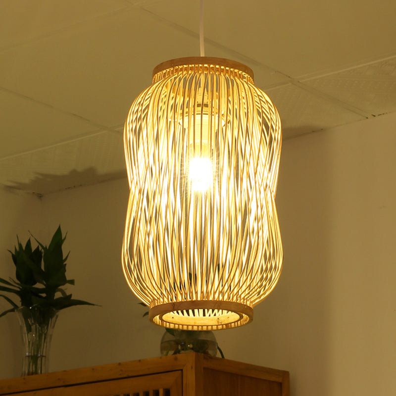 Modern Bamboo Lantern Ceiling Lamp: Stylish Indoor Hanging Light In Beige