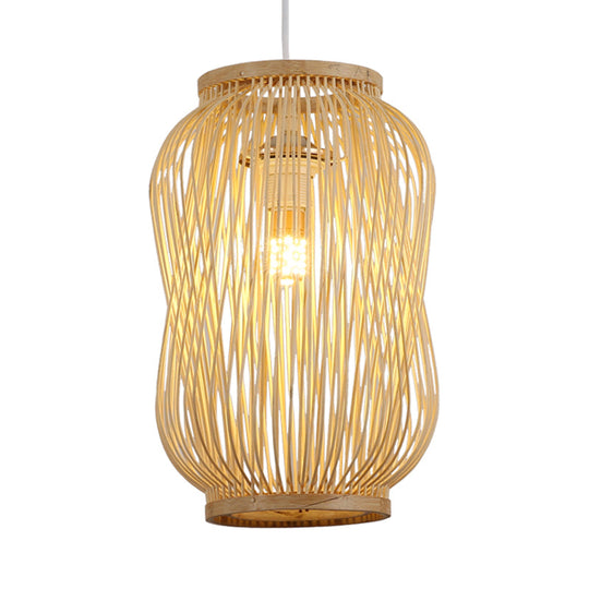 Modern Bamboo Lantern Ceiling Lamp: Stylish Indoor Hanging Light In Beige