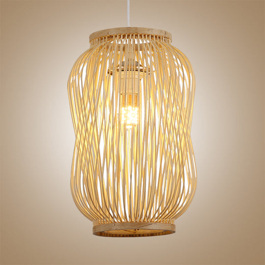 Modern Bamboo Lantern Ceiling Lamp: Stylish Indoor Hanging Light In Beige