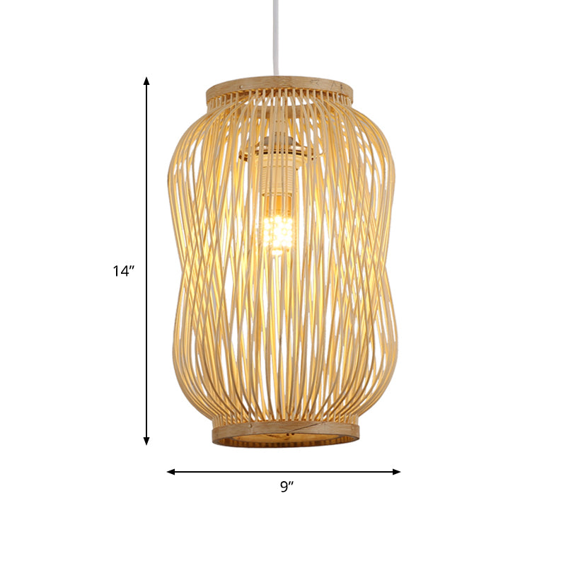 Modern Bamboo Lantern Ceiling Lamp: Stylish Indoor Hanging Light In Beige