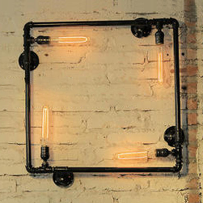 Farmhouse Metal Wall Sconce With 4 Bulbs Black/Silver Piping And Square Design Restaurant Lighting