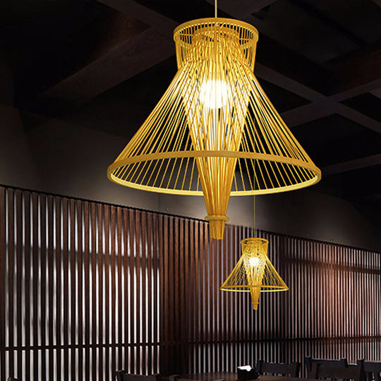 Bamboo Lantern Pendant Light: Simple Style In Beige | Hanging Lamp For Dining Room