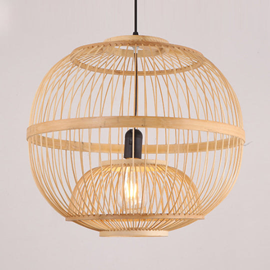 Art Deco Circle Bamboo Pendant Light - Beige Dining Room Fixture