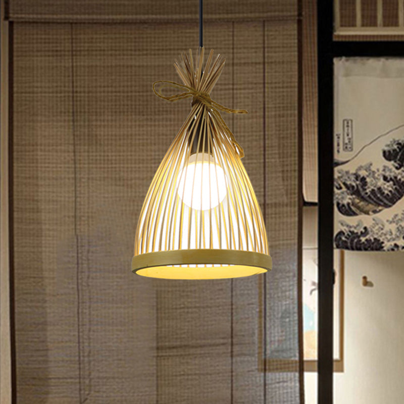 Modern Restaurant Pendant Lamp With Bamboo Shade - Black/Beige 8/10 W Beige / 8