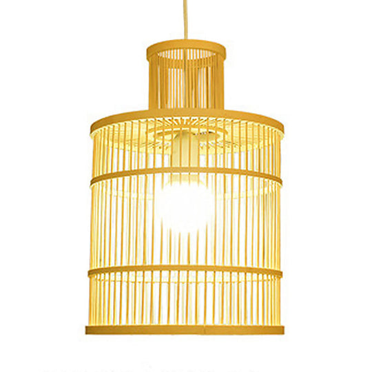 Bamboo Pendant Light With Shade: Hand Woven Countryside Style 1-Light Beige Suspension For
