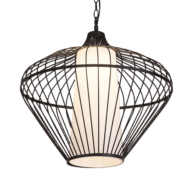 Modernist Bamboo Pendant Light For Dining Room - Black Ceiling Fixture 19.5/21.5 Dia