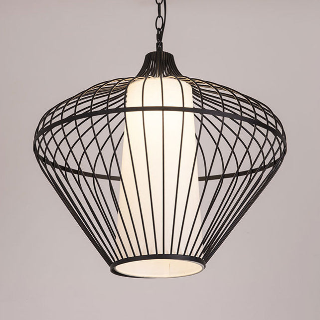 Modernist Bamboo Pendant Light For Dining Room - Black Ceiling Fixture 19.5/21.5 Dia