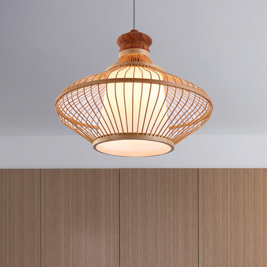 Bamboo Teardrop Pendant Light For Contemporary Foyer - 1 Beige Shade