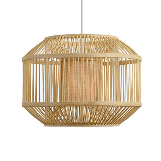 Geometric Bamboo Hanging Fixture - 1 Light Pendant Lighting In Beige (16/19.5 W) Ideal For Dining