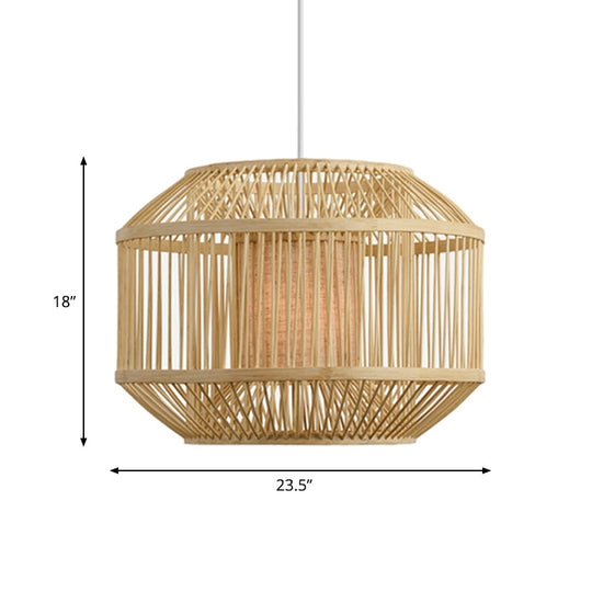 Geometric Bamboo Hanging Fixture - 1 Light Pendant Lighting In Beige (16/19.5 W) Ideal For Dining