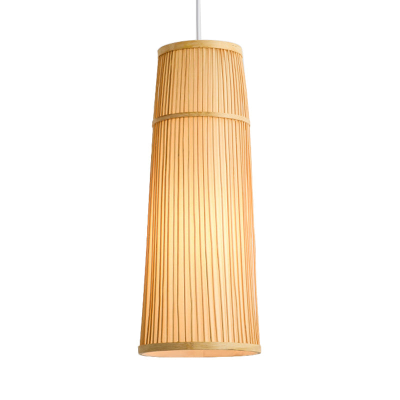 Countryside Style Tapered Bamboo Shade Pendant Light: 1-Light Beige Hanging Lamp For Restaurants