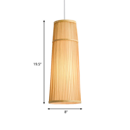 Countryside Style Tapered Bamboo Shade Pendant Light: 1-Light Beige Hanging Lamp For Restaurants