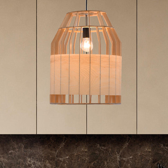 Contemporary Beige Bamboo Pendant Light For Dining Room / 16.5
