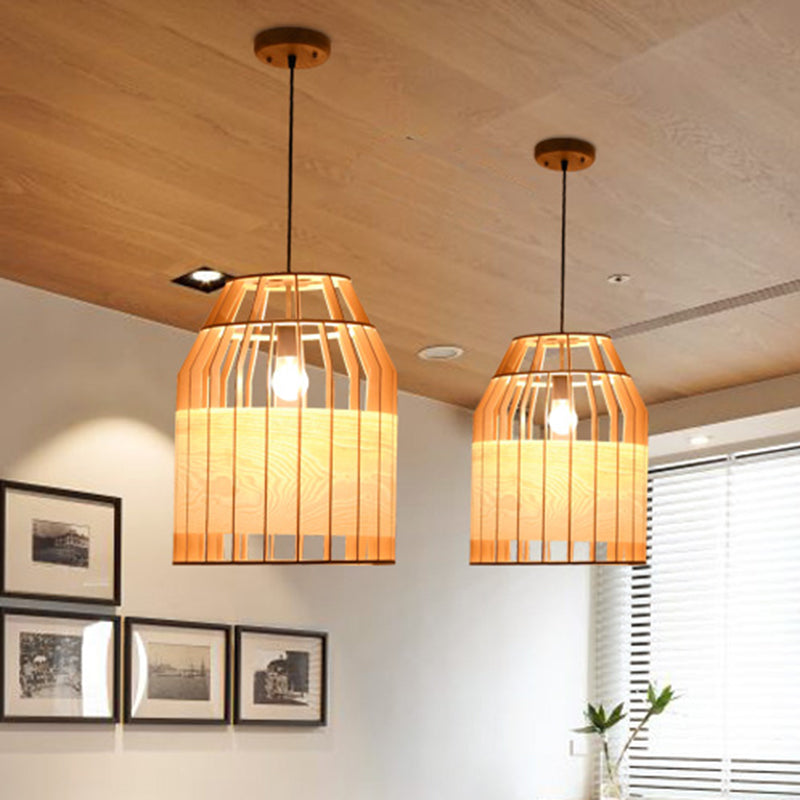 Contemporary Beige Bamboo Pendant Light For Dining Room