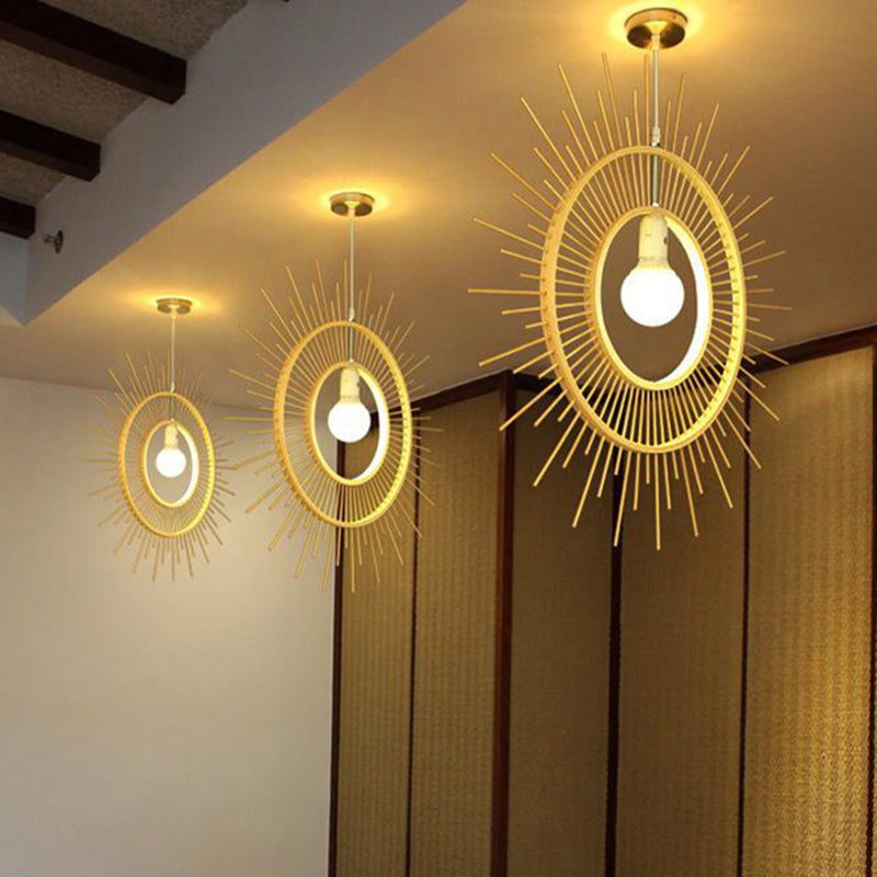 Bamboo Sun-Shaped Hanging Lamp - Modern Style 25.5/29.5 W 1 Head Beige Pendant Light For Restaurants