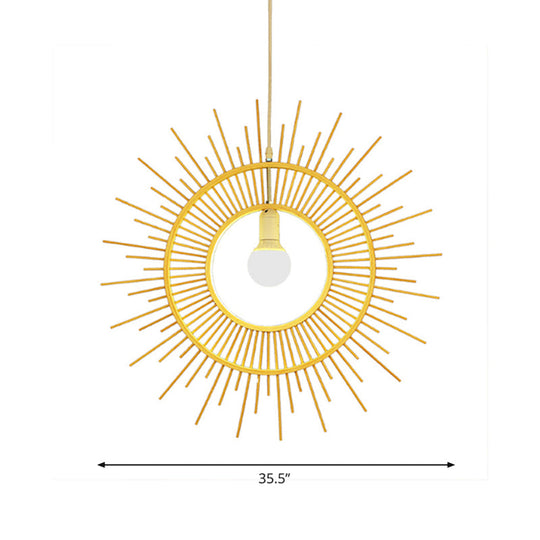 Bamboo Sun-Shaped Hanging Lamp - Modern Style 25.5/29.5 W 1 Head Beige Pendant Light For Restaurants