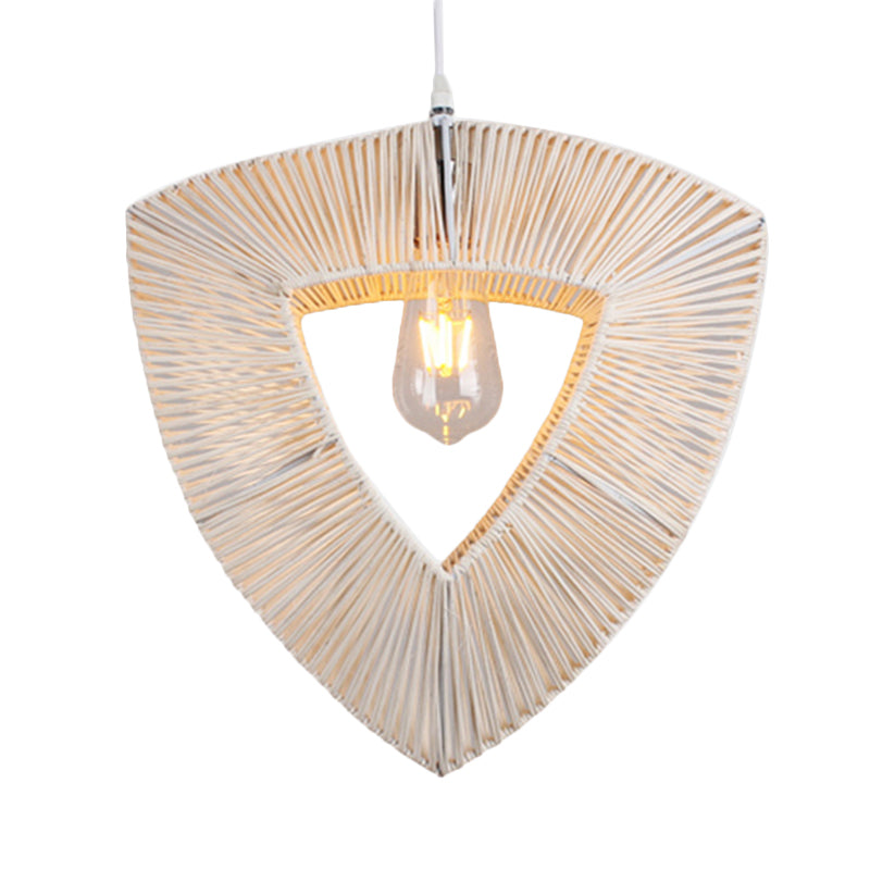 Rustic Triangle Rattan Fiber Pendant Light With 1 Bulb - White Ceiling Hanging Lamp