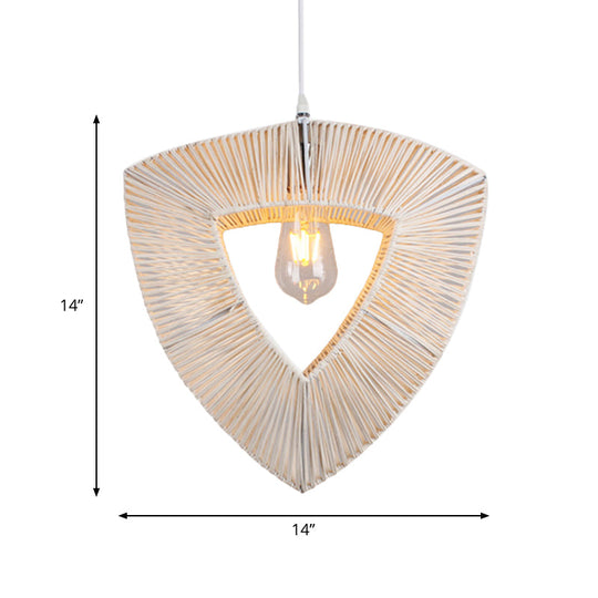 Rustic Triangle Rattan Fiber Pendant Light With 1 Bulb - White Ceiling Hanging Lamp