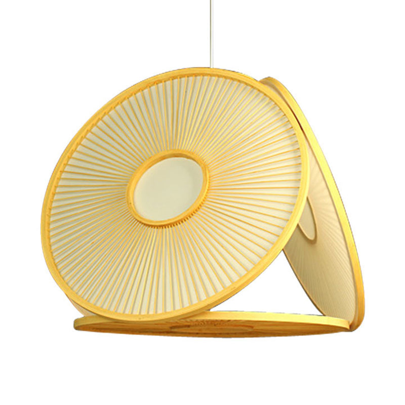 Contemporary Beige Bamboo Pendant Lamp For Dining Room - 1 Light Circle Shape Hanging