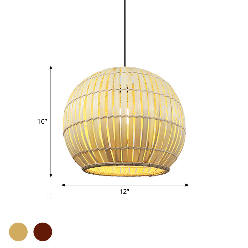Bamboo Shade Pendant Lamp - Modern 12/16 W Ceiling Lighting For Restaurant With 1 Bulb Beige/Brown