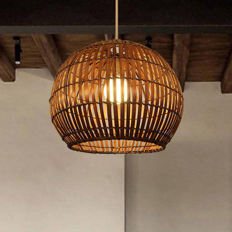 Bamboo Shade Pendant Lamp - Modern 12/16 W Ceiling Lighting For Restaurant With 1 Bulb Beige/Brown