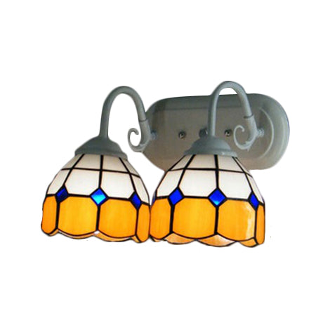 Baroque Blue/Orange Glass Wall Light Sconce - Grid Pattern Design 2 Heads White