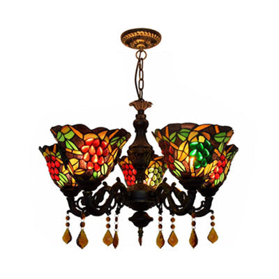 Multicolored Bell Inverted Chandelier Tiffany Stained Glass 5-Light Grapes Hanging Light with Crystal accents (Black/White)