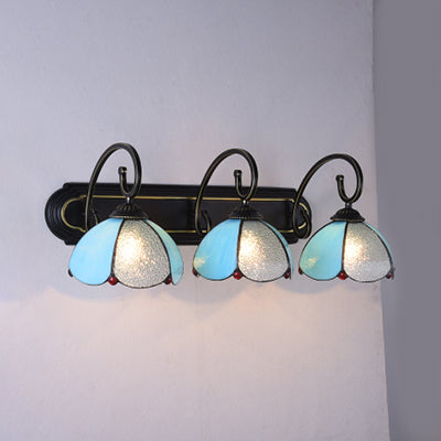 3-Head Flower Wall Mount Tiffany White/Clear/Beige Glass Sconce Light Fixture Blue