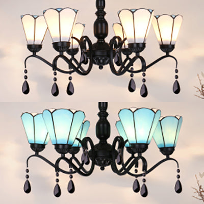 Vintage Stained Glass Pendant Light With Crystal Accents - Bedroom Ceiling Lighting (6 Lights)