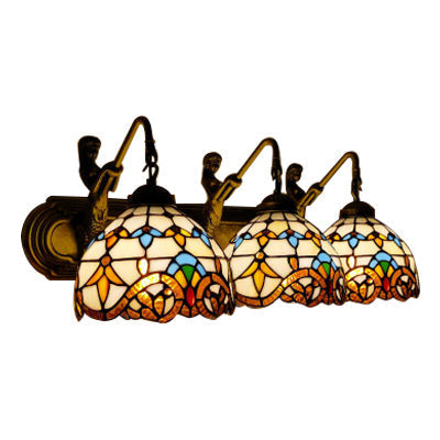 Tiffany Dome Wall Mount Light - 3-Head Sconce With Mermaid Backplate