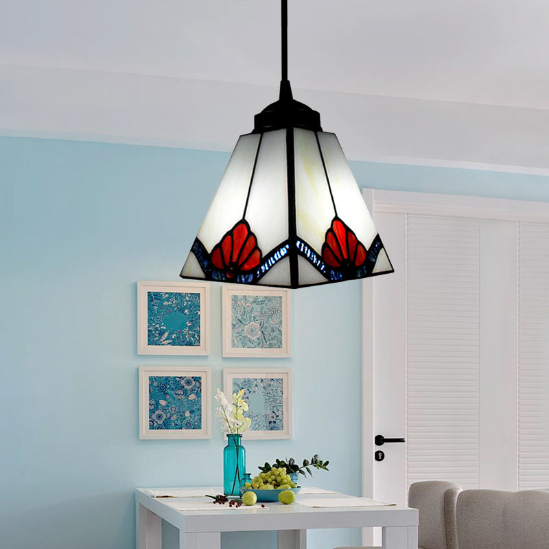 Tiffany-Style Black Glass Pendant Light - Magnolia/Shell Hanging Lamp
