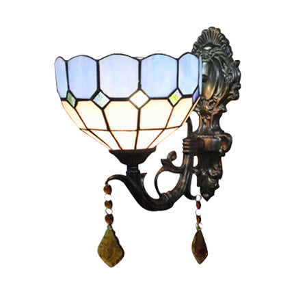 Baroque Style Blue Glass Bowl Wall Sconce Indoor Corridor Lighting / Up