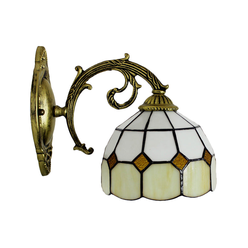Curved Arm Tiffany Wall Sconce With Stained Glass Shade - 1 Light Lighting