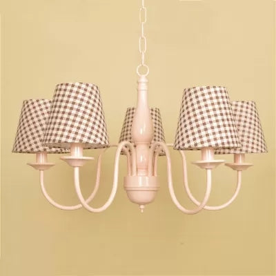Metallic Pink Finish Chandelier With Tapered Shade - Nursing Room And Kids Suspension Light
