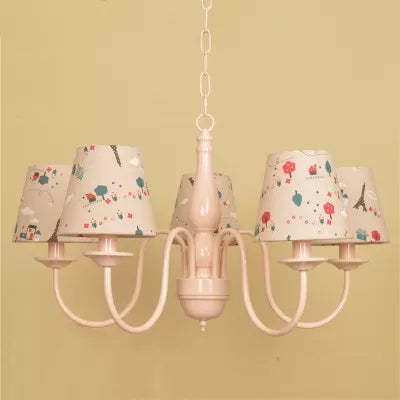Metallic Pink Finish Chandelier With Tapered Shade - Nursing Room And Kids Suspension Light Ivory /