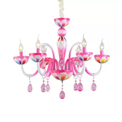 Kids Pink Nursing Room Chandelier Pendant Light With Crystal Deco - Metal Finish 8 /